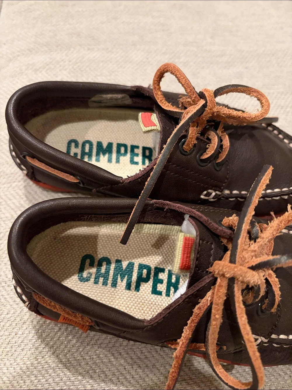 Camper Peu Dark Brown Leather boat shoes toddler size 27